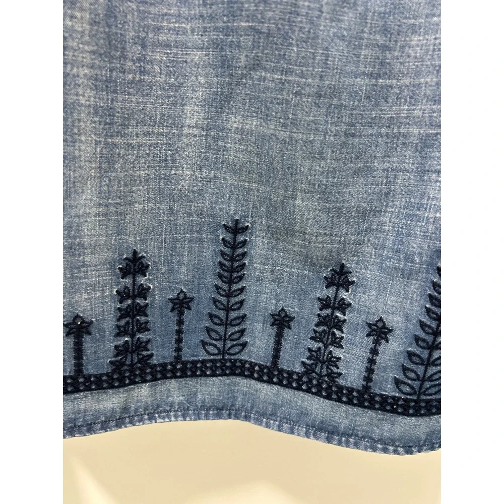 Vintage America Blues Women XL Chambray Embroidered Sleeveless Top Blue Blouse